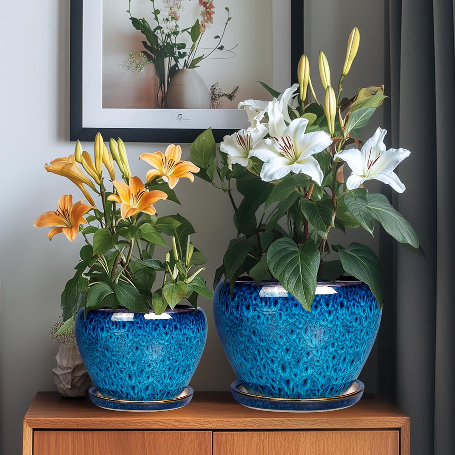 Blue Three-Size Ceramic Pots
