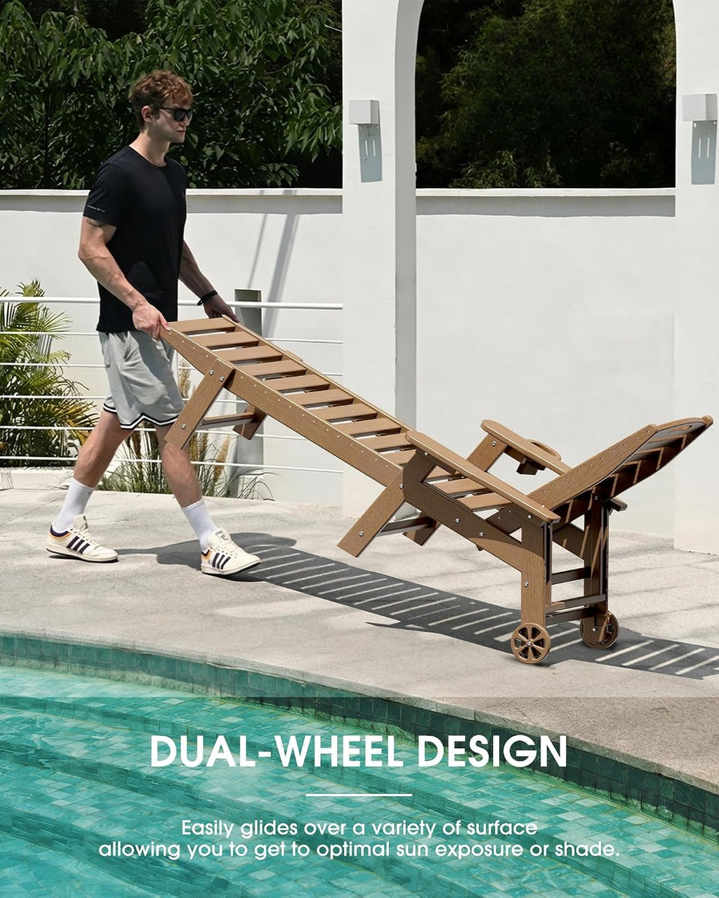 Teak HDPE Wheeled Lounger